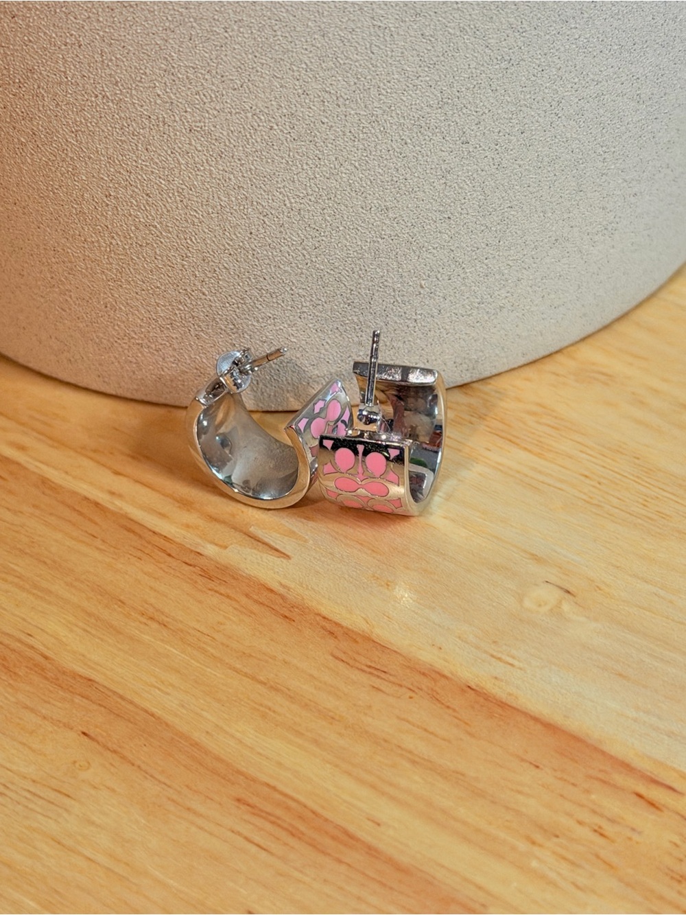 Coach Pink Silver Signature Hoop Earrings - Picture 6 of 10